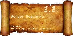 Berger Boglárka névjegykártya